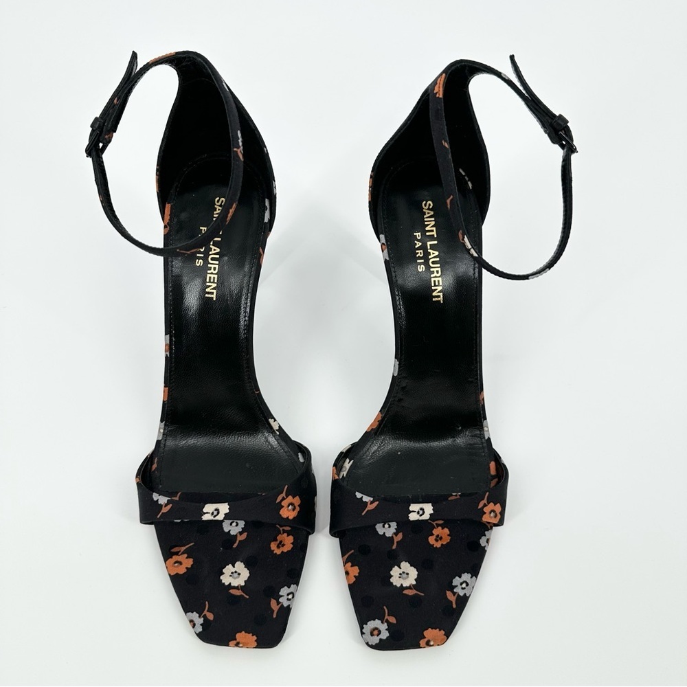 SAINT LAURENT Bea Ankle Strap Sandals Heels Polka Dot Floral Mixed - Picture 4 of 12